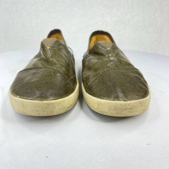 TOMS Womens 9 Avalon Olive Green Waxed Canvas Patent Linen Slip On Loafers - Picture 3 of 9